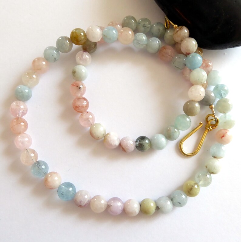 Aquamarine Morganite Beryl 14kt Gold Necklace Minimalist Pastel Gemstone Necklace Unique One of A Kind Gift March Birthstone Necklace
