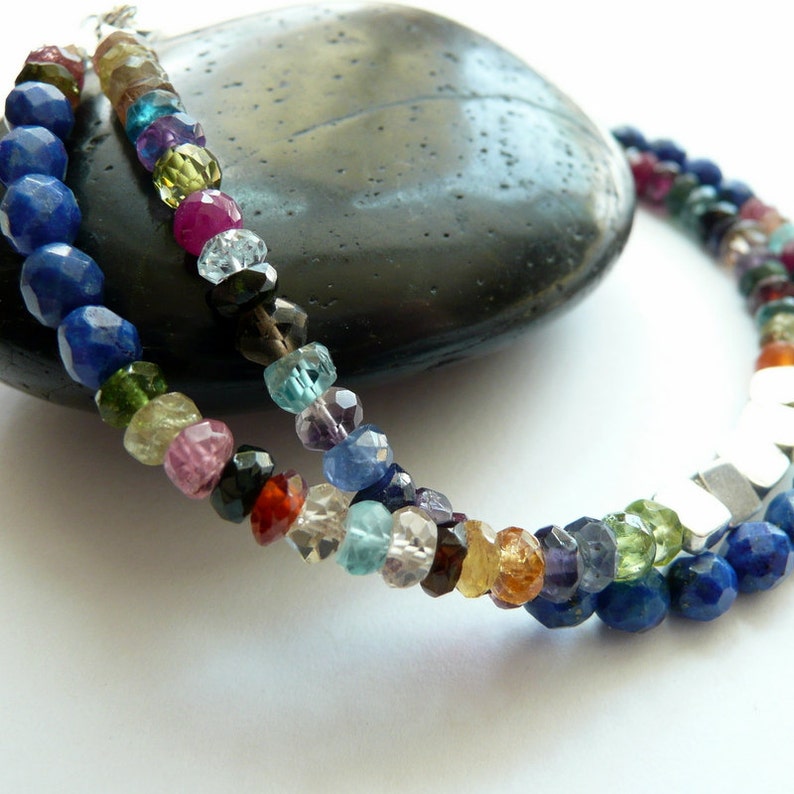 Artisan Handcrafted OOAK Double Strand Lapis Lazuli Multi Colored Semi Precious Stone Sterling Silver Bohemian Hippie Bracelet