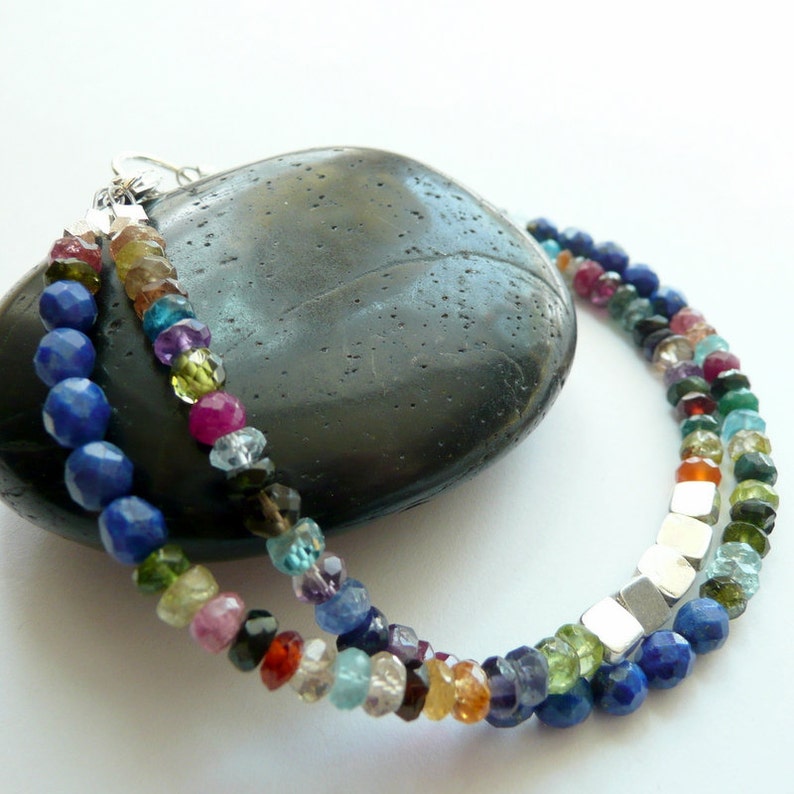 Artisan Handcrafted OOAK Double Strand Lapis Lazuli Multi Colored Semi Precious Stone Sterling Silver Bohemian Hippie Bracelet