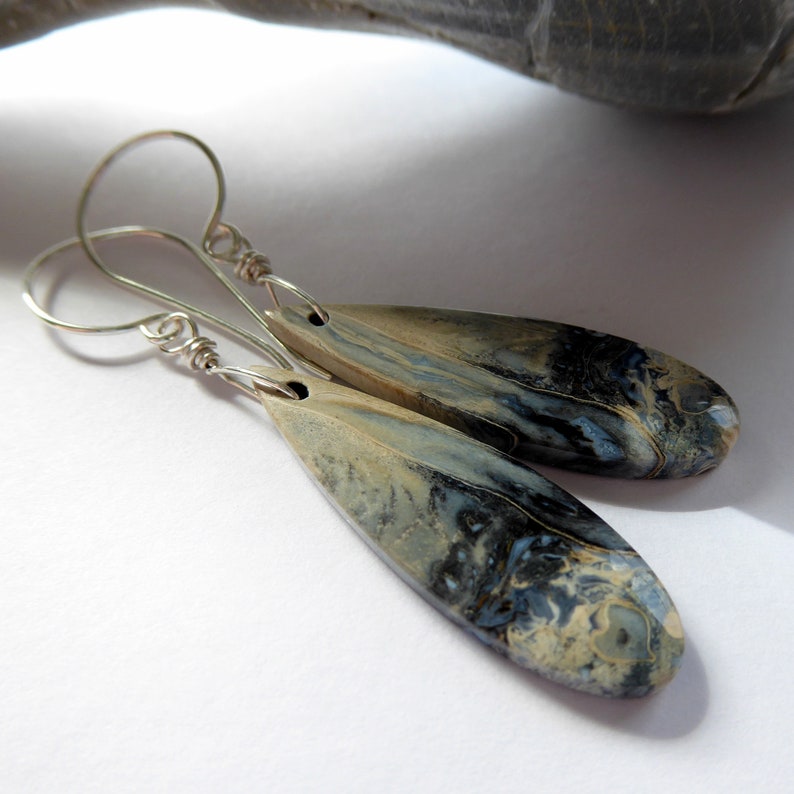 Petrified Palm Wood Fossil Sterling Silver Earrings Elegant Mothers Day Gift for Her Unique One of A Kind Gemstone Long Dangle Earrings