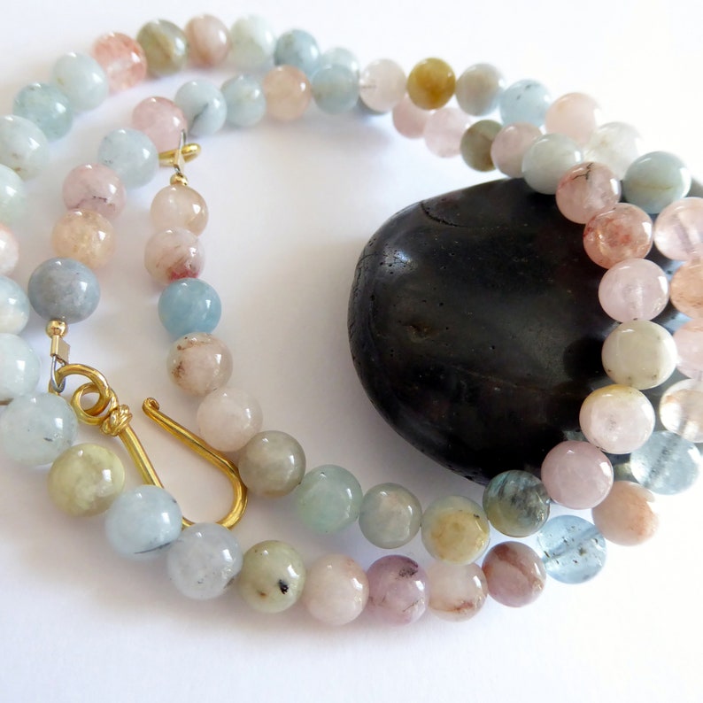 Aquamarine Morganite Beryl 14kt Gold Necklace Minimalist Pastel Gemstone Necklace Unique One of A Kind Gift March Birthstone Necklace