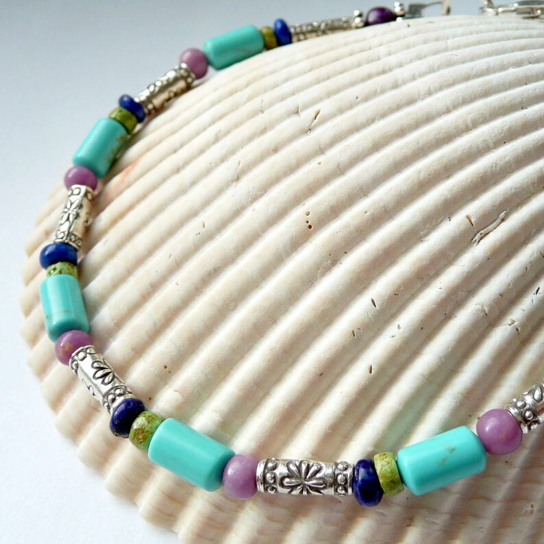 Artisan Multi Colored RARE Stones Turquoise Gaspeite Lapis Phosphosiderite Sterling Silver Bracelet Southwestern Western Boho Bracelet Gift