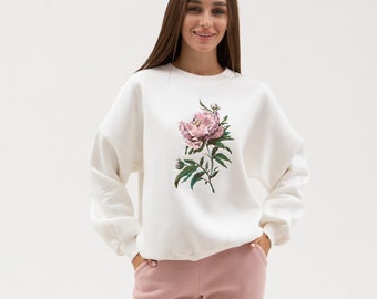 Sudadera con estampado floral, chándal de algodón aterciopelado, sudadera y pantalón con estilo, flores bordadas