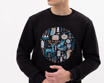 Black crewneck and sweatpants, Christmas comfort sweatshirt, Tracksuit with joggers, Two pieces set, Sweatsuit set, Loungewear set