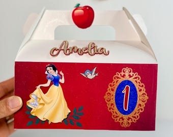 Personalized Snow White Favor Box, Princess Birthday Treat Box, Kids Party Decor