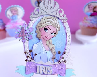 Frozen Princess Cake Topper | Elsa Inspired Birthday Topper | Personalized Name & Age | Winter Party Decor