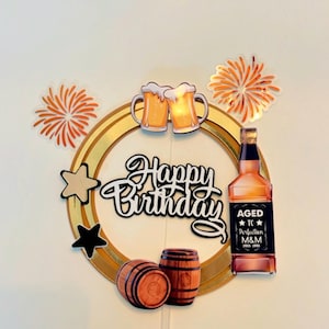Aged to Perfection Topper: Whiskey Birthday Cake Topper, Cigar Party Decoration, Vintage Adult Celebration