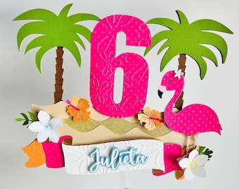Personalized Tropical Flamengo Cake Topper: Summer Birthday Party Decor