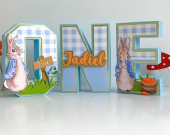 Peter Rabbit Inspired 3D ONE Letters, Personalized Birthday Centerpiece, Cardstock Decor