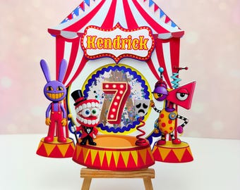 Custom Diggy Circus clown Cake Topper  for Theme party decoration centerpiece birthday supplies.Digital Circus Cake Topper, 3D Layered Party
