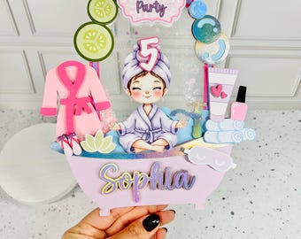 Personalized Spa Party Cake Topper, Girl's Birthday Decoration
