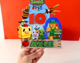 Personalized Grow a Garden Cake Topper – Roblox Gamer Birthday Party Decoration