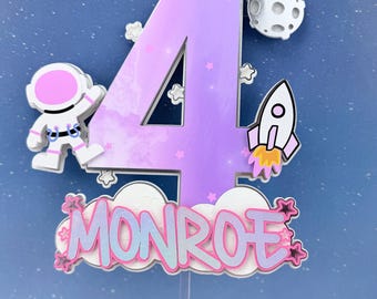 Astronaut cake topper: First trip around the Sun, space theme.