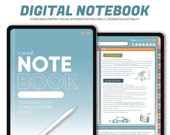 Digital Cornell Notebook: Hyperlinked Notes Template for Goodnotes, Notability (iPad/Tablet)