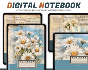 Digital Notebook,Vintage Floral Old Paper Notebook,Goodnotes Notebook,Digital Notes,Cornell journal,Notability template,goodnotes template