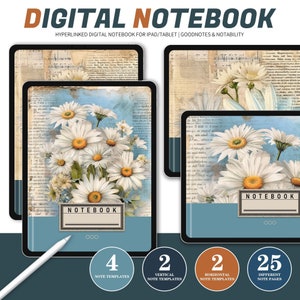 Quaderno digitale, quaderno di carta vintage floreale, quaderno Goodnotes, appunti digitali, diario Cornell, modello di notabilità, modello Goodnotes