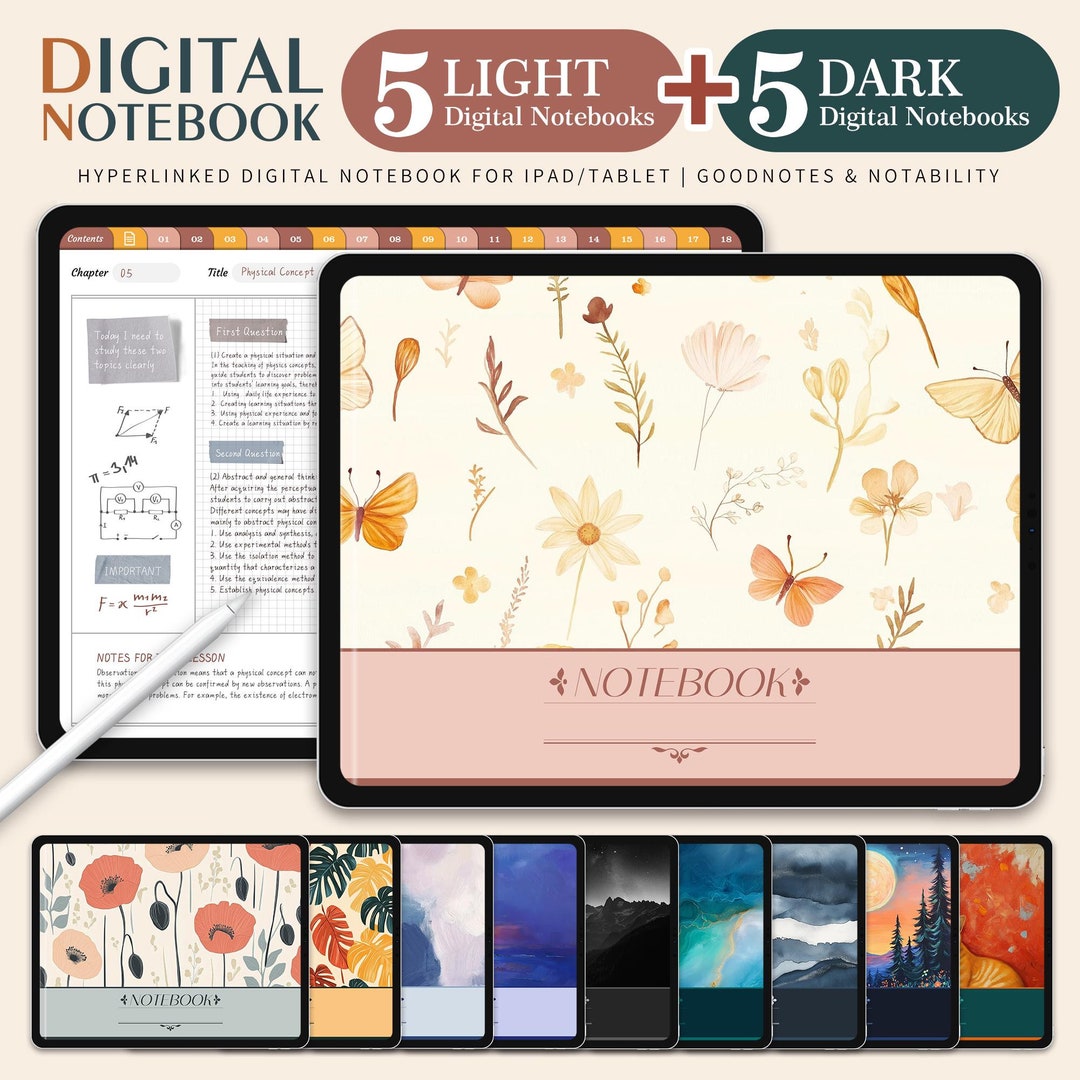 Horizontal Digital Notebook Set, Goodnotes Notability Templates, 10-in ...