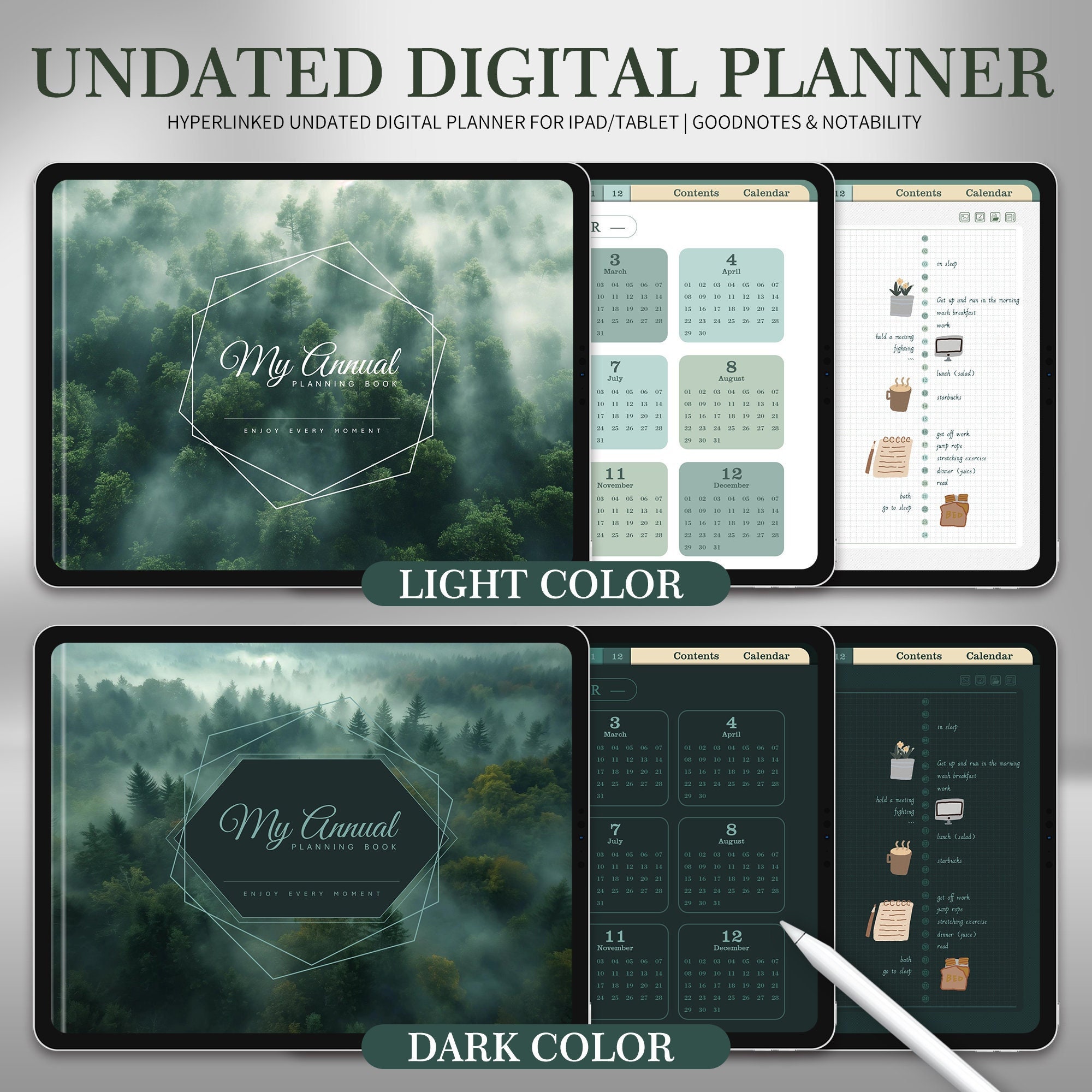 Undated Digital Planner, Digital Planner iPad, Goodnotes Planner, Digital Life Planner, Daily Planner, Weekly Planner, Monthly Planner