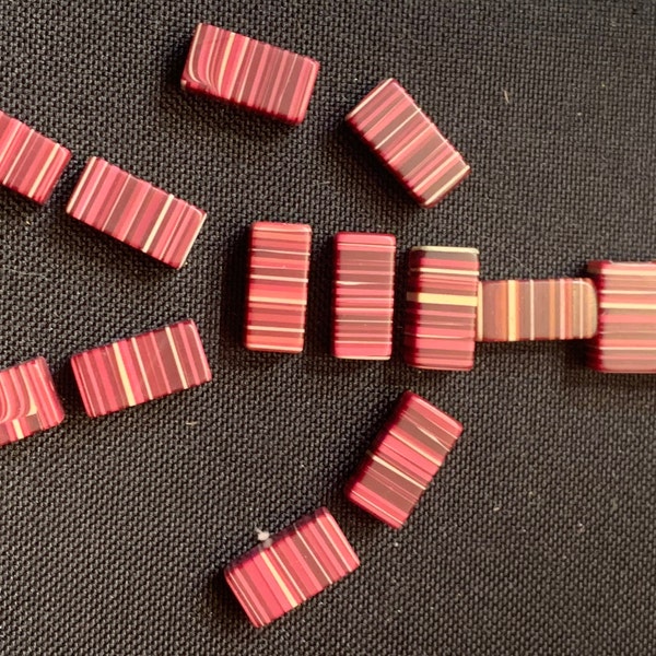 100 Rectangle Stripe Lucite Beads Old Stock Mid Century Modern, Jewelry, Crafts
