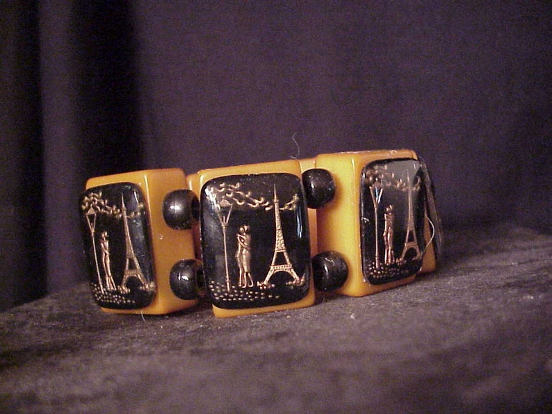 signed jan carlin designer bakelite Eiffel tower Lovers bracelet image 1