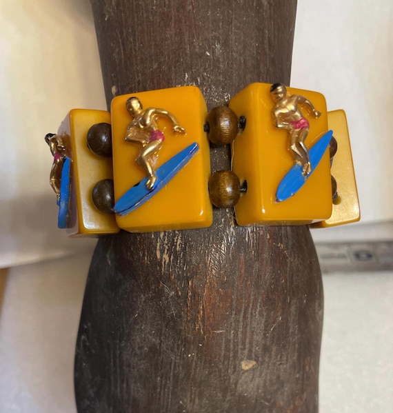 1950s Surfer bakelite Mah Jong Bracelet Jan Carlin Aloha