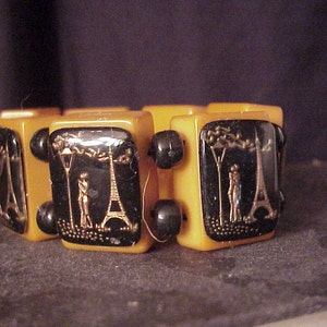 signed jan carlin designer bakelite Eiffel tower Lovers bracelet image 2