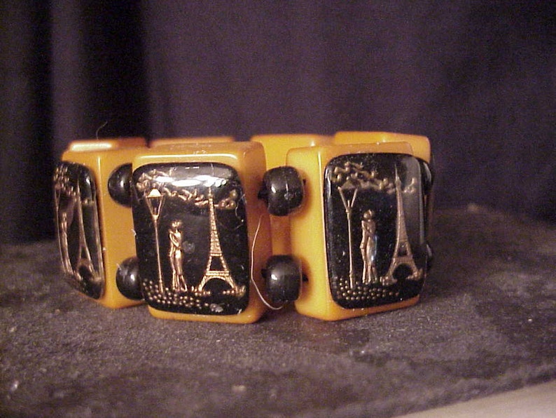 signed jan carlin designer bakelite Eiffel tower Lovers bracelet image 2