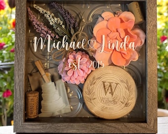 Personalized Wedding Day Keepsake Shadowbox, Custom Bride and Groom Gift, Wedding Flowers, Memory Box, Engagement or Anniversary Gift