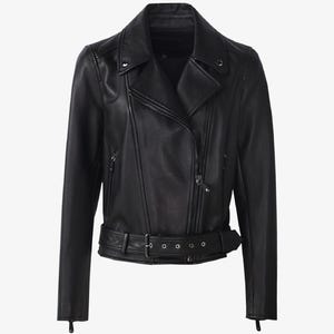 Ladies Black Leather Jacket, Slim Fit Moto Style, Elegant Cropped Biker Jacket, Soft Genuine Leather with Zip Front, Classic Ladies Jacket