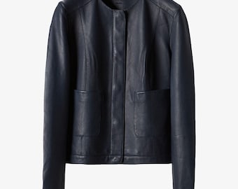 Vintage Black Classic Short Leather Jacket / 90s Women's Oversized