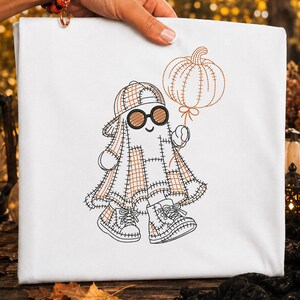 Patchwork Ghost Embroidery Design, Halloween Pumpkin Balloon, Coquette Style File (Digital Download)