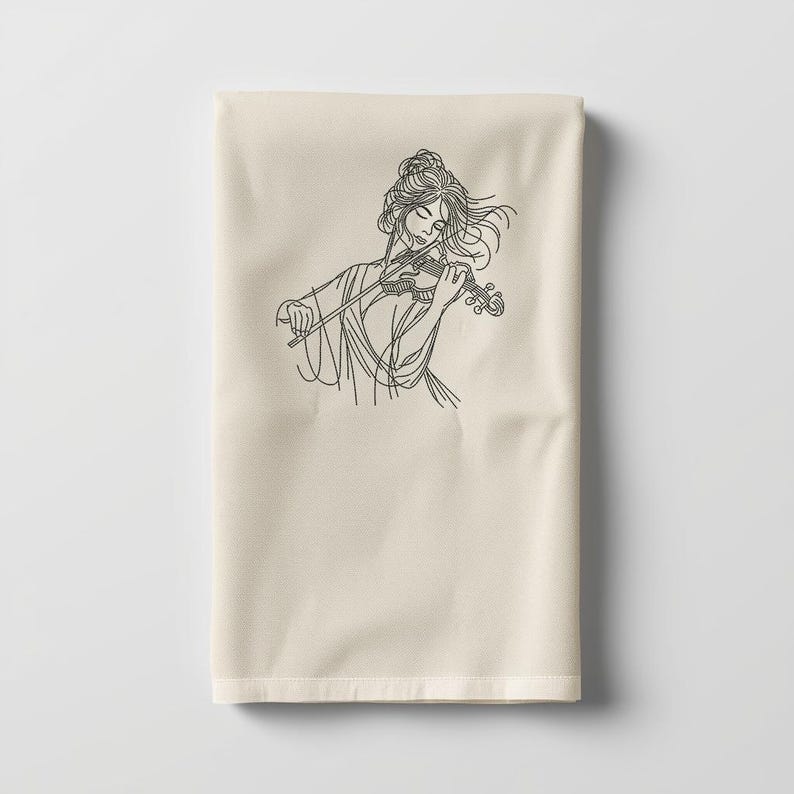 Violin Girl Line Art Embroidery Design: Minimalist Woman Machine File ...