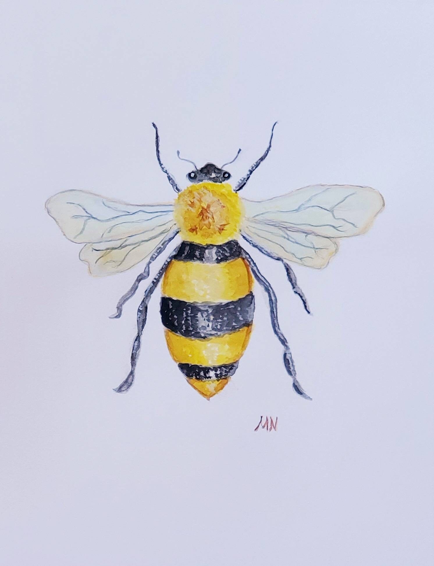 Bee Watercolor on 9 x 12 watercolor paper Etsy