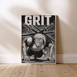 Warrior with Swords Grit Motivational Anime Poster