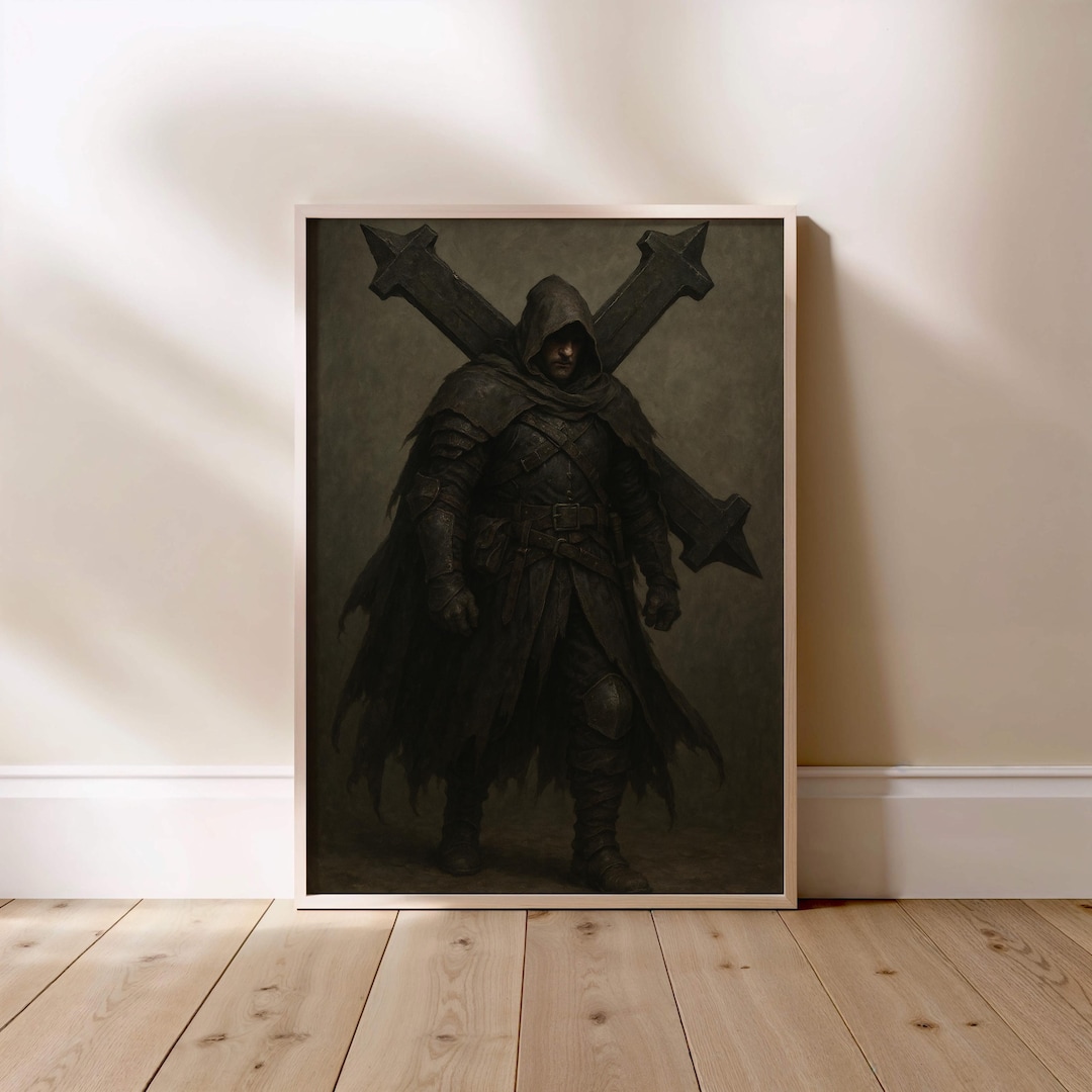 Dark Paladin Wall Art | Hooded Knight Carrying Cross | Gothic Fantasy ...