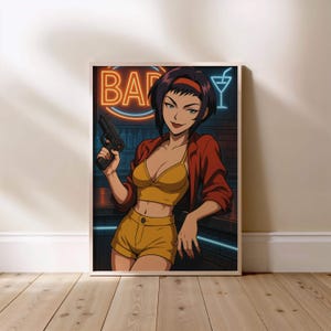 Retro Anime Bounty Hunter Poster: Stylish Otaku Room Art