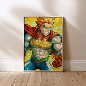 Permeation Hero Poster Big Smile Wall Art Print with Bright Aura and Heroic Pose