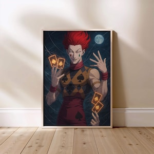 Pôster de anime Sinister Trickster, palhaço mágico, arte de parede impressa com cartas e sorriso torto