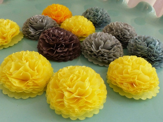 Yellow Gray Button Mums Small 1 Inch Flowers Tissue Paper Etsy
