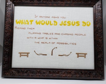 WWJD Whips and Tables - cross stitch pattern