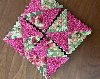 Tiny Pink and Green Print Quilted Magnets