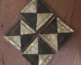 Tiny Brown and Gold Batik Quilted Magnets