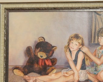 Salón de belleza, pintura al óleo original