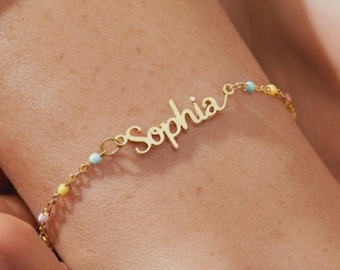 Gepersonaliseerde 18 kt gouden naamarmband, gepersonaliseerde sieraden