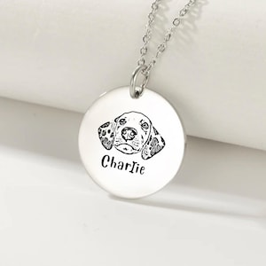 Custom Pet Portrait Necklace, Personalized Engraved Dog Cat Photo Necklace, Pet Memorial Jewelry, Meaningful Pet Lover Gift for Dog Cat Mom