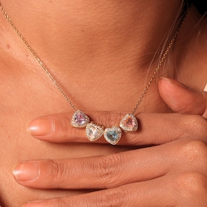Heart Birthstone Gold Necklace, Multi 1-6 Family Birthstone Silver Necklace, Personalized Mother Necklace, Birthday Gift for Mom Grandma