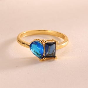Toi et Moi Birthstone Gold Ring, Baguette & Pear Cut Promise Ring, Personalized 2 Birthstone Silver Band, Mother Ring, Birthday Gift for Mom
