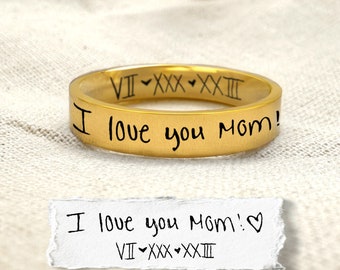 Handwriting Ring • Custom Gold Name Ring • Gift For Her • Custom Engraved Ring • Personalized Handmade Jewelry • Christmas Gift For Mom