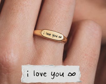 Personalized Engraved Handwriting Ring, Memorial Name Stackable Ring, Personalized Handwriting Gift, Wedding Band, Christmas Gift For Mom