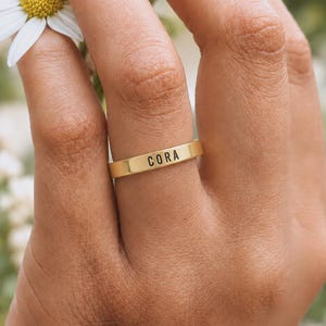 Custom Name Ring, Personalized Gold Handwriting Memorial Engraved Name Stackable Ring, Bridesmaids Gift, Wedding Band,Christmas Gift For Mom